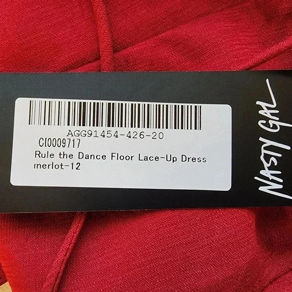 Nasty Gal Rule the Dance Floor Lace-up Dress size 8 NWT Wine Red - Picture 10 of 13
